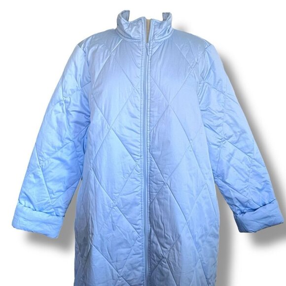 Ella Simone Womens Quilted Robe XL Blue Down Alternative Full Length Pockets - Picture 1 of 8